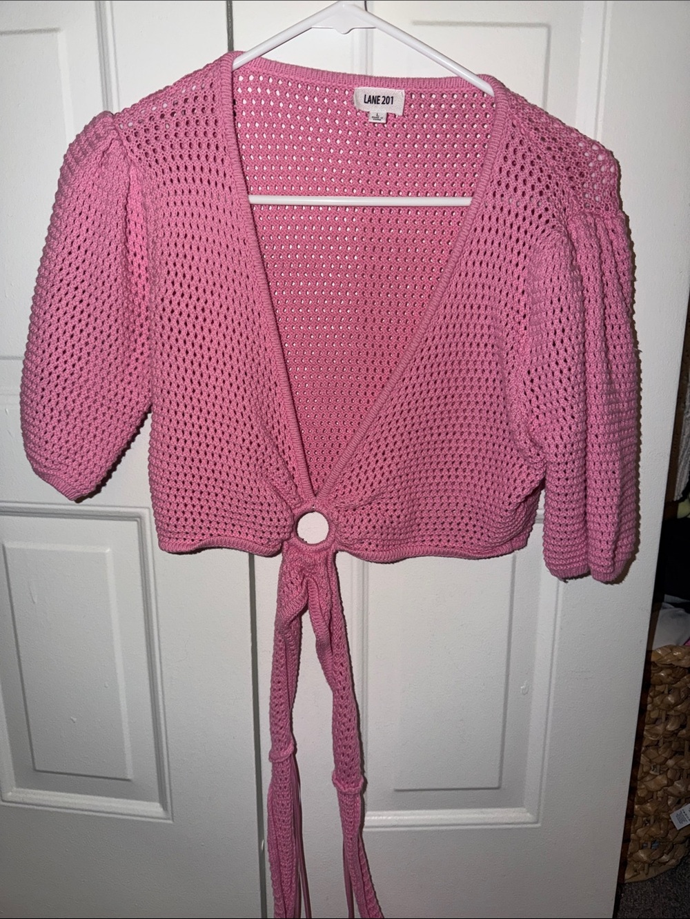 Lane 201 Pink Crochet Tie-Front Crop Top